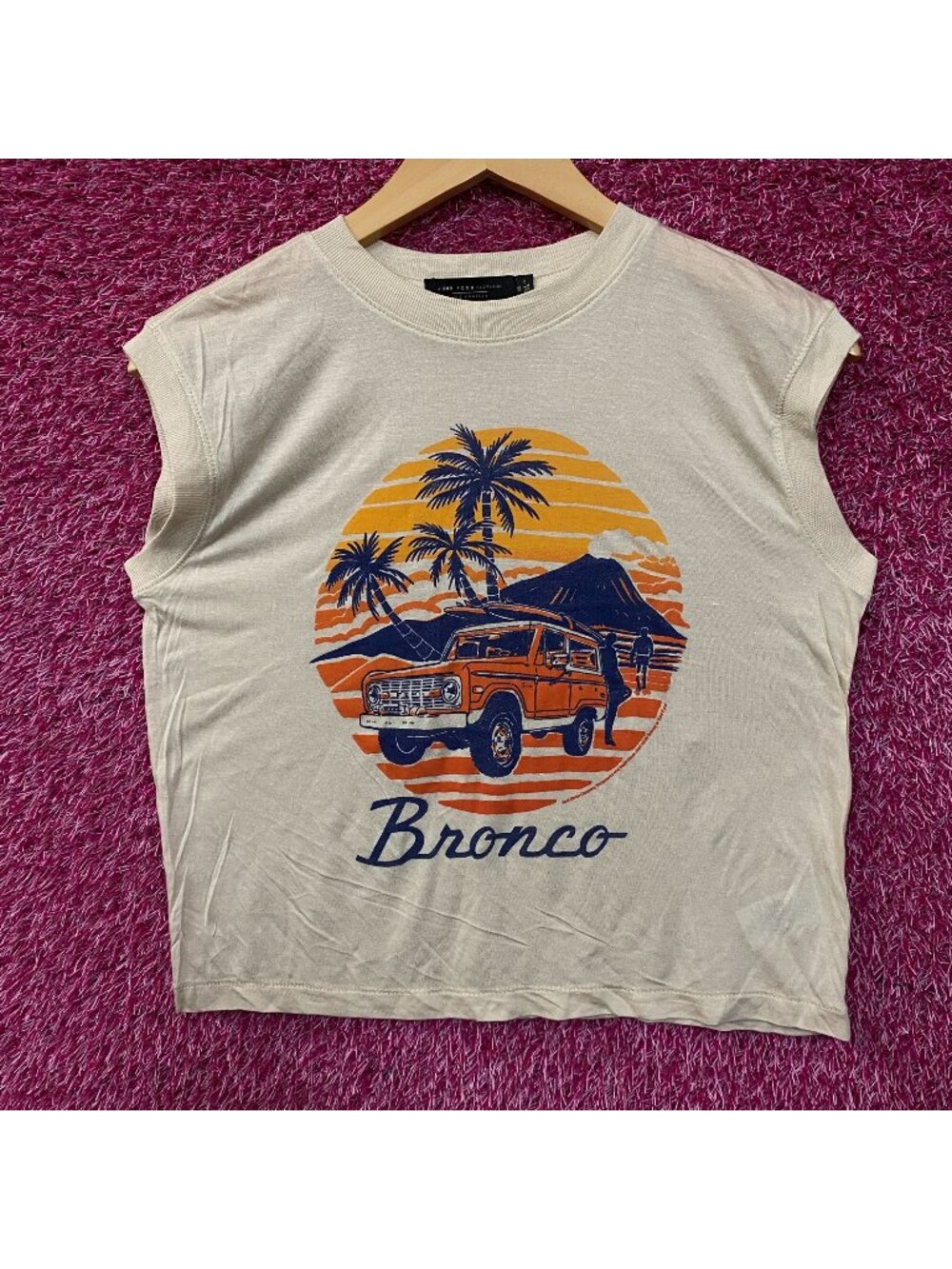 Junk Food Clothing Ford Bronco Sunset Graphic Tissue Crop Tank XS